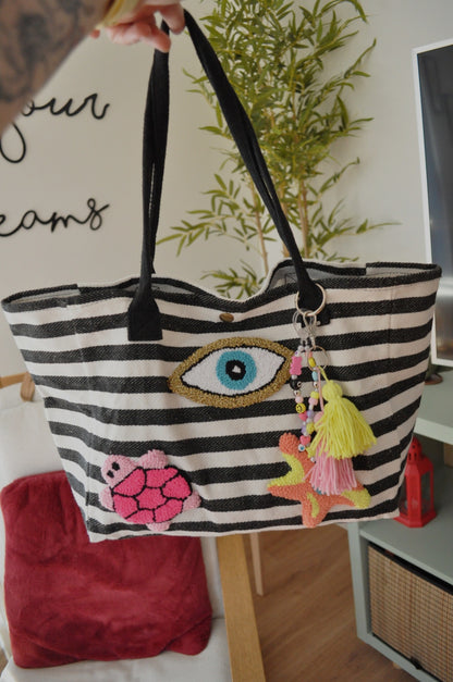 Colourful Striped Tufted Bag