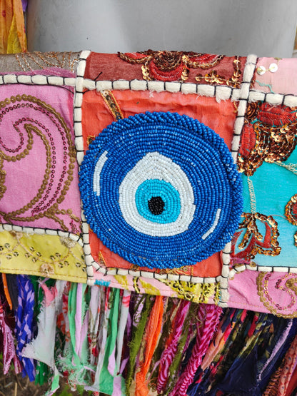 Frill sari cross body bag -evil eye protection 
