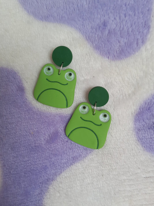 Cute frog polymer clay dangle earrings