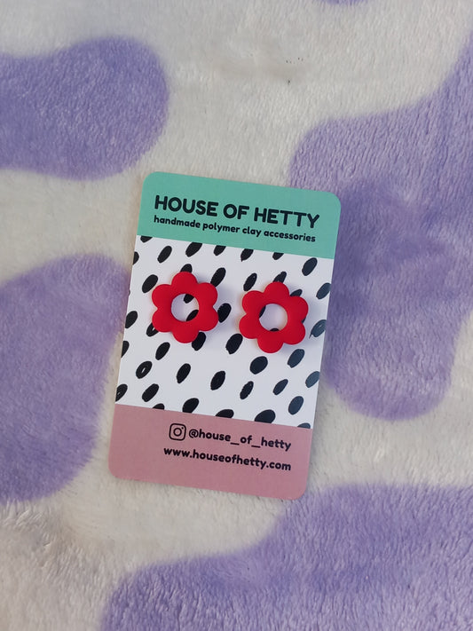 Cute daisy polymer clay stud earrings - cherry red