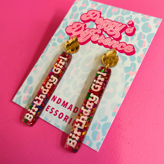 Birthday girl candle earrings