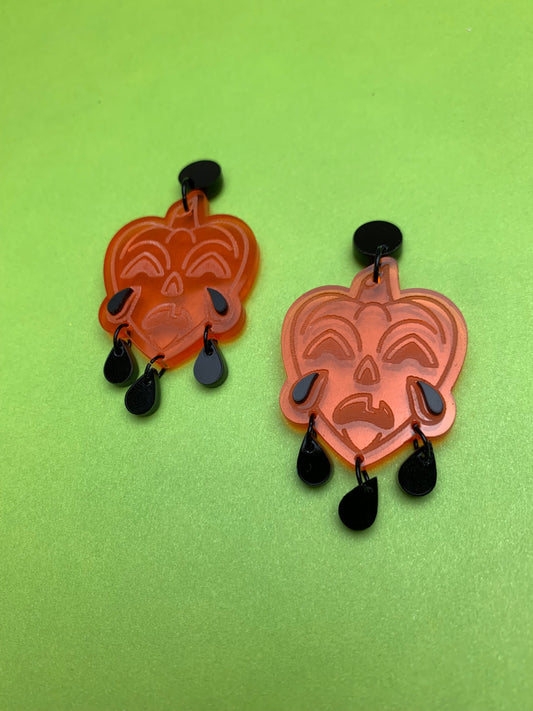 Halloween crying pumpkin earrings