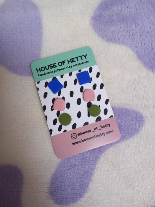 3 pack small polymer clay stud earrings