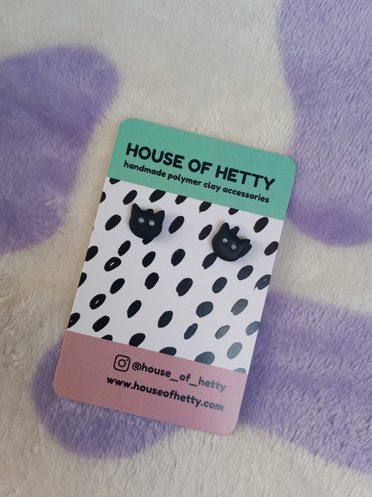 Black cat polymer clay stud earrings