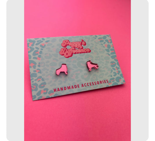 Pink mirror roller skate stud earrings 