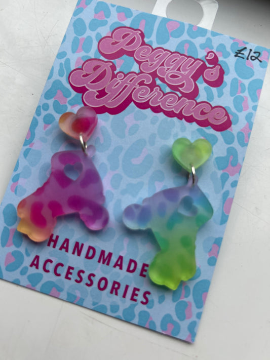 Roller skate pastel leopard earrings