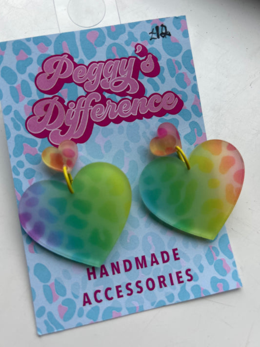 Pastel love heart leopard print earrings