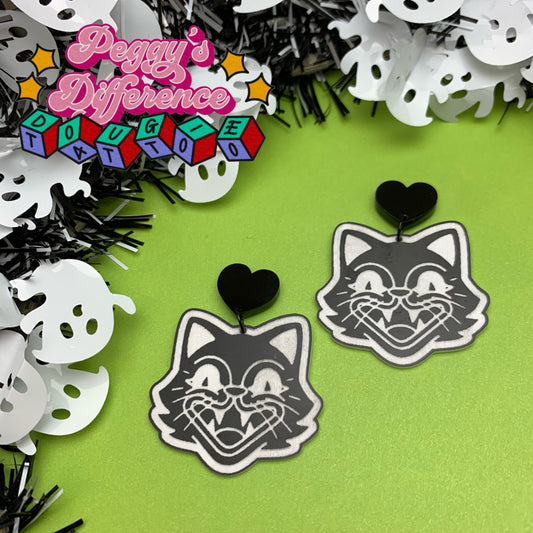 Halloween black cat earrings