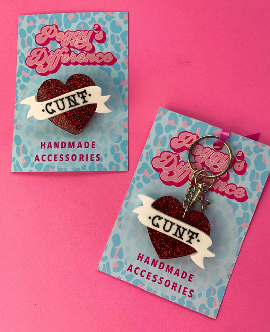C*unt Heart Tattoo Brooch Badge