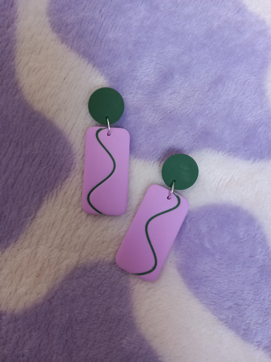 Polymer clay rectangle squiggle earrings