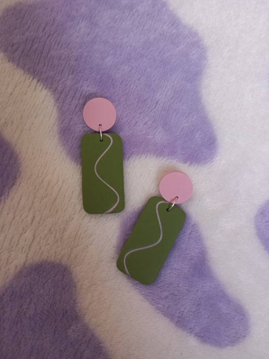 Polymer clay rectangle squiggle earrings