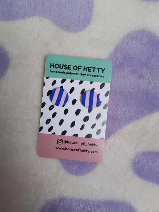 Pink and blue stripy stud earrings