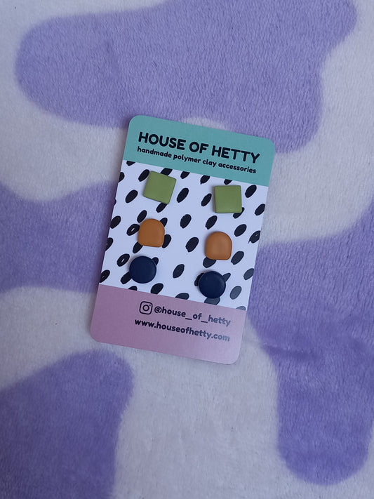 3 pack of small polymer clay stud earrings