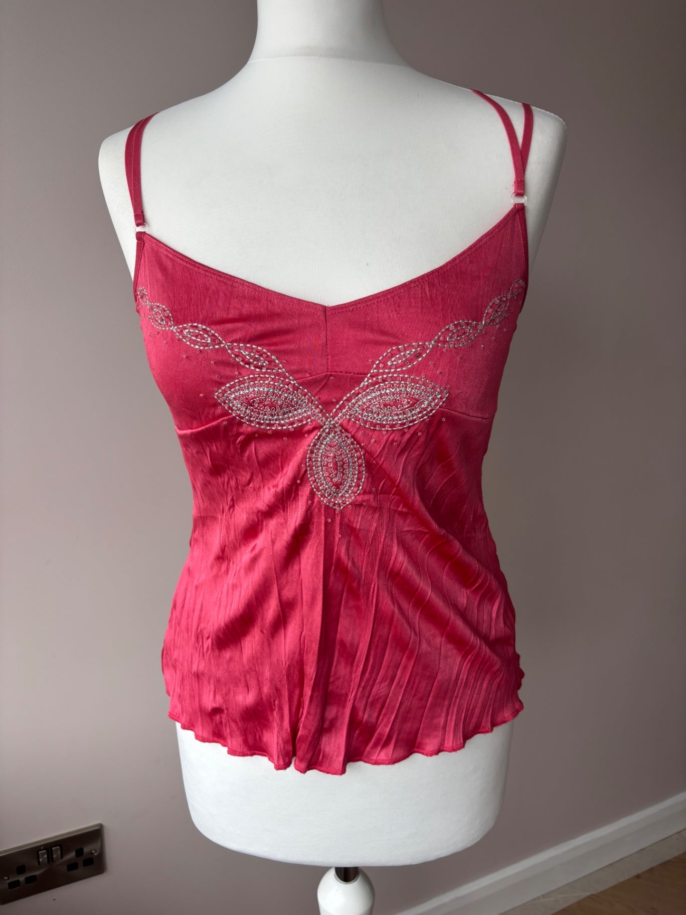 Pink cami top with embellished front
