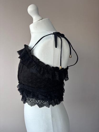 Black lace frill crop top