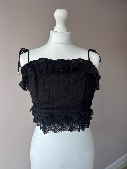 Black lace frill crop top