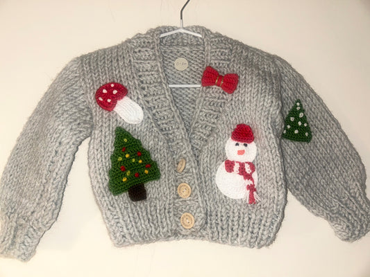 0-6m Grey Handmade Christmas Cardigans