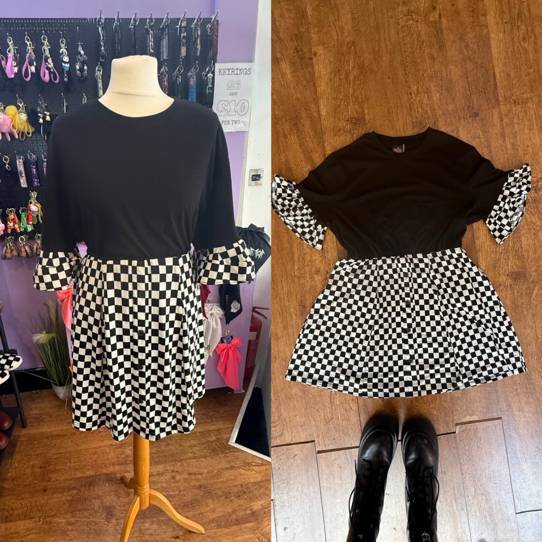 Reworked checkerboard skater dress 