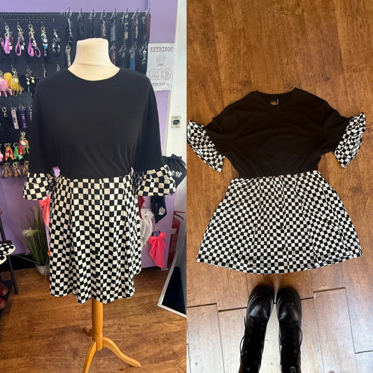Reworked checkerboard skater dress 
