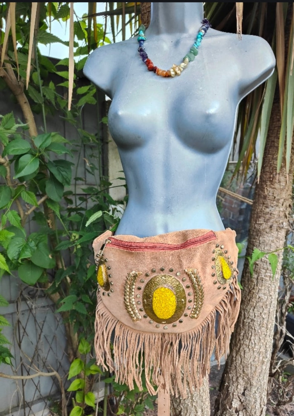 DOLLY Bumbag Suede fringes - Tan