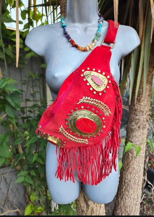DOLLY Bumbag Suede fringes - Red