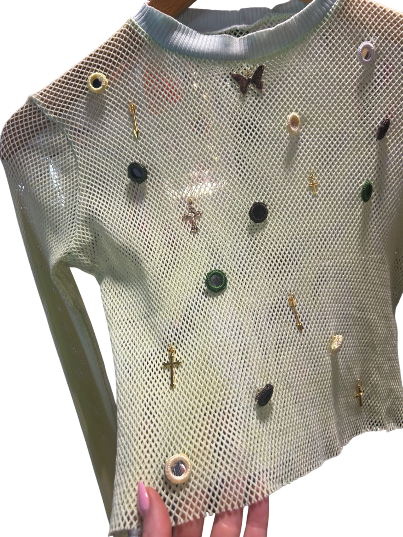Green Embellished Mesh Top 