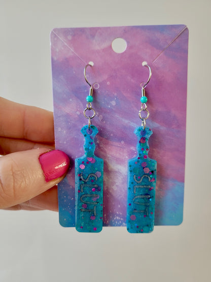 SLUT Paddle Earrings – Blue Resin Glitter Statement Jewellery by Sketchy & Spicy