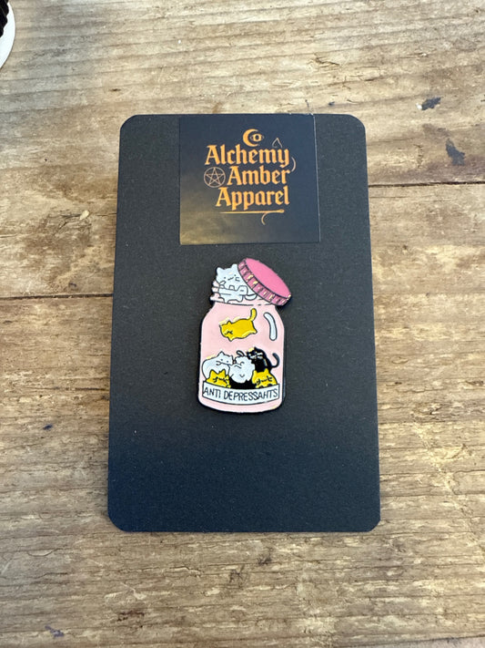 Anti-depressant kitties pin badge