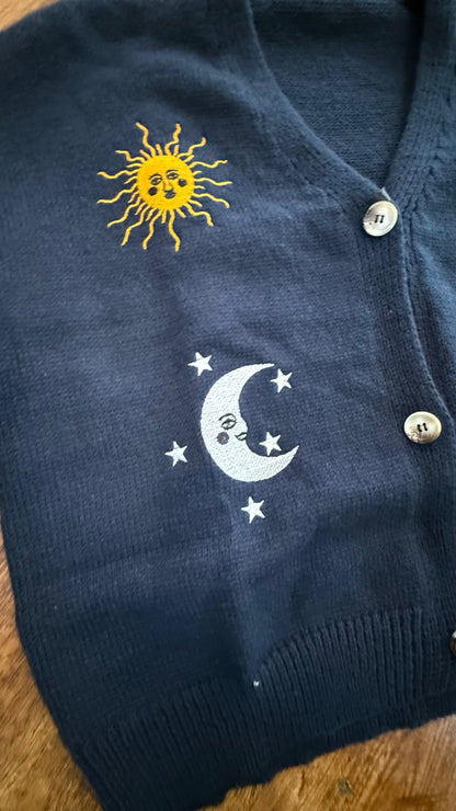 Embroidered lunar moth/celestial cardigan XL