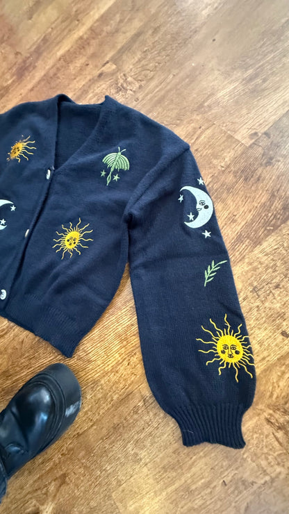 Embroidered lunar moth/celestial cardigan XL