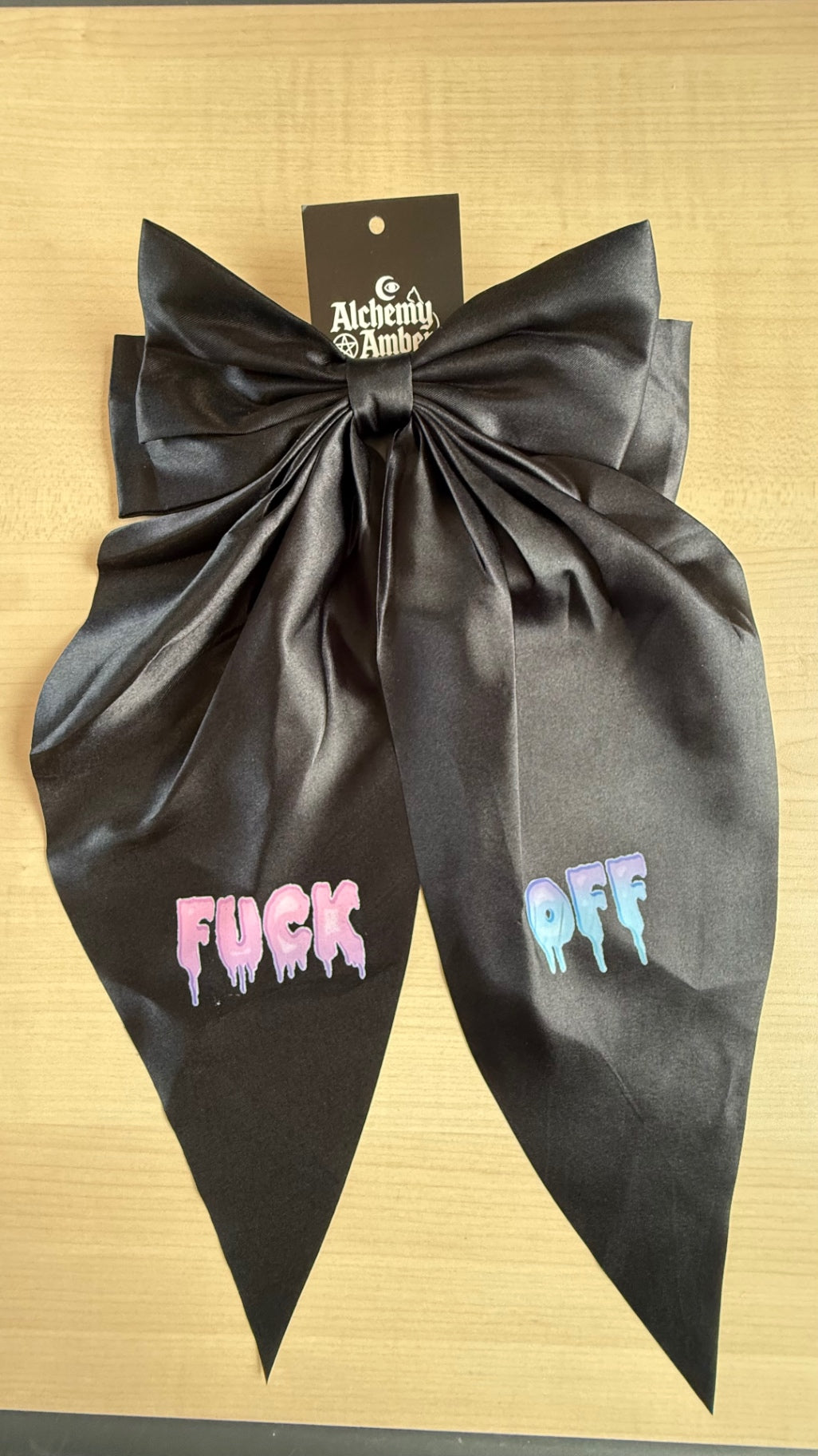 Black satin hair bow fuck off