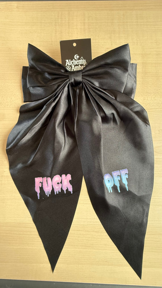 Black satin hair bow fuck off