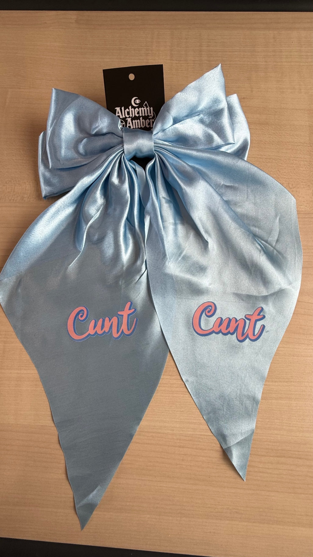 Blue satin hair bow