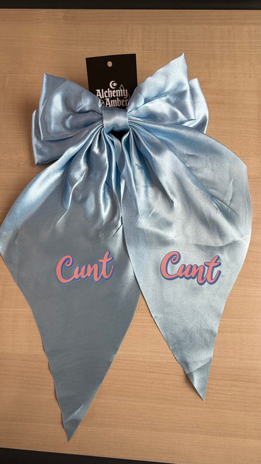 Blue satin hair bow