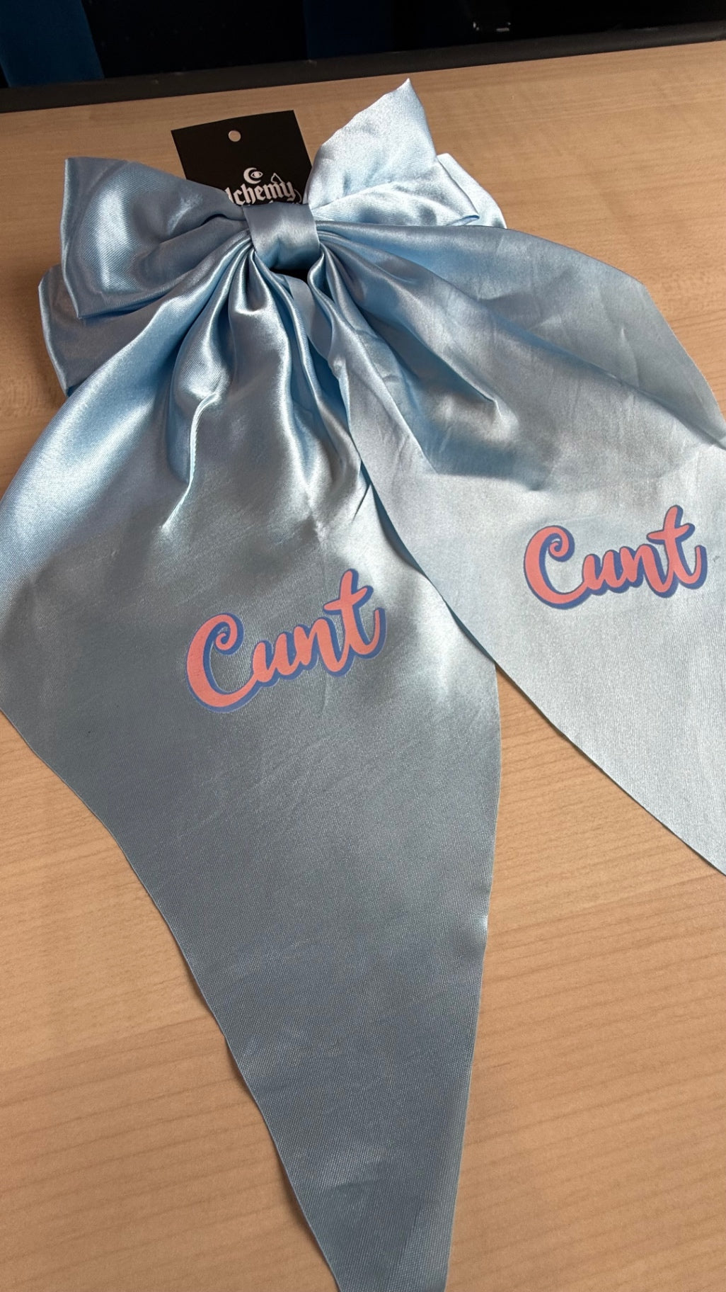 Blue satin hair bow