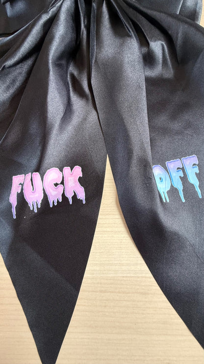Black satin hair bow fuck off
