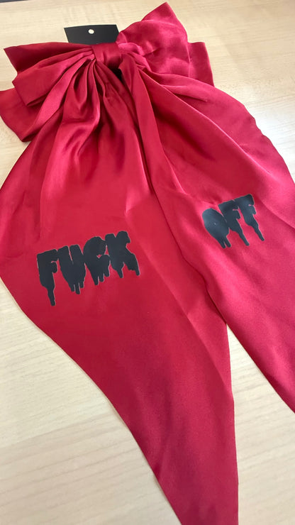 Red satin fuck off hair bow