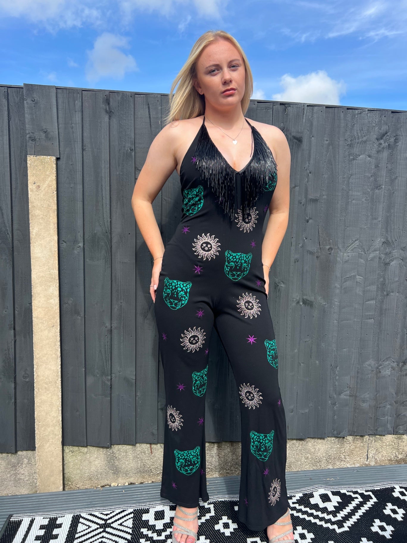 Black fringed jumpsuit 