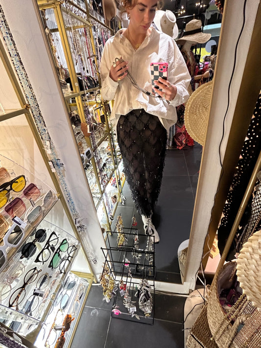 Sequin Long Mesh Skirt