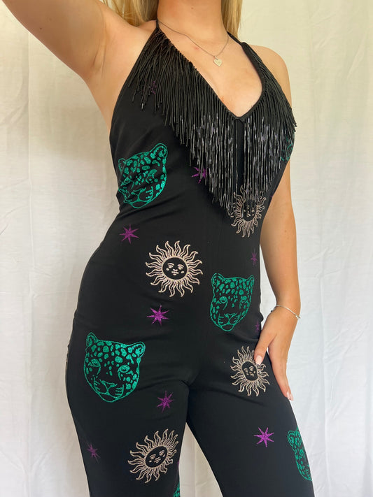 Black fringed jumpsuit 