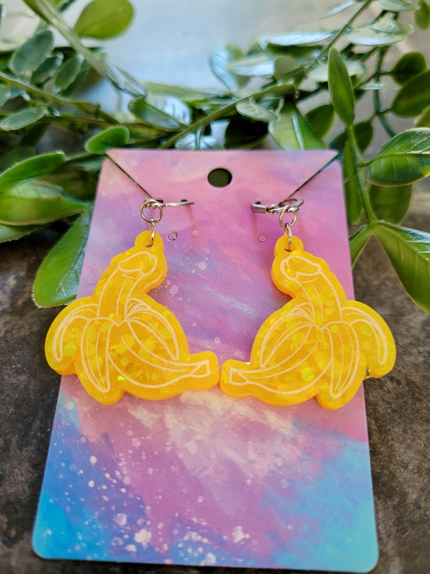 Glitter Banana Penis Earrings – Humorous Resin Jewellery
