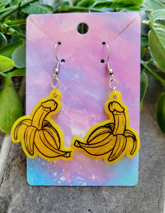 Glitter Banana Penis Earrings – Humorous Resin Jewellery