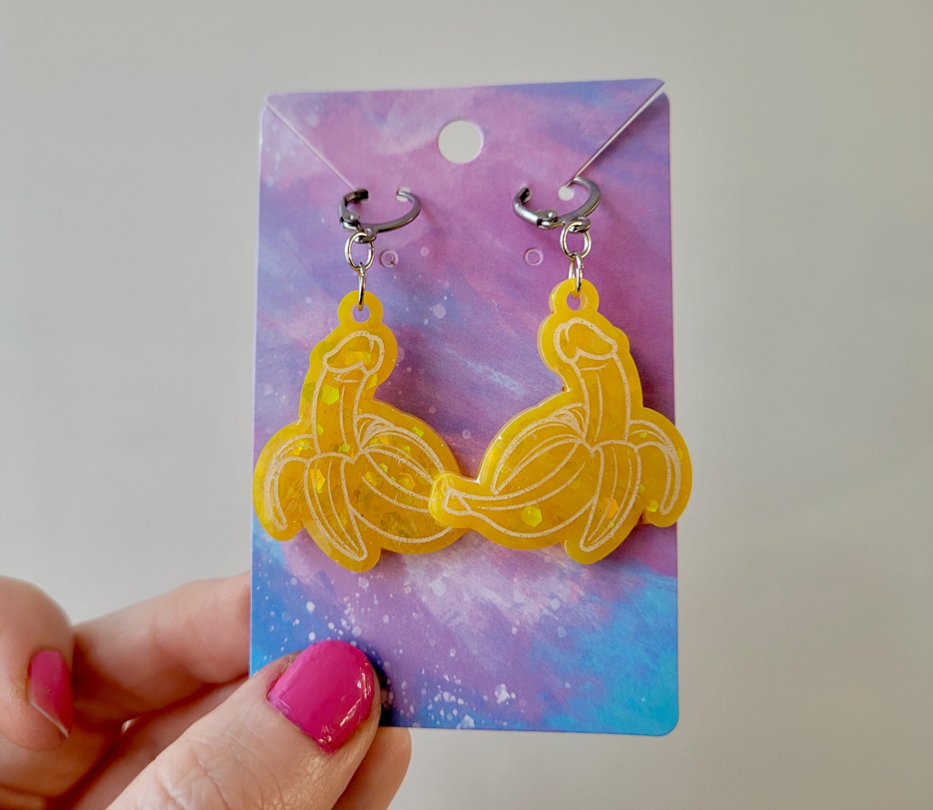 Glitter Banana Penis Earrings – Humorous Resin Jewellery