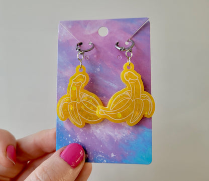 Glitter Banana Penis Earrings – Humorous Resin Jewellery