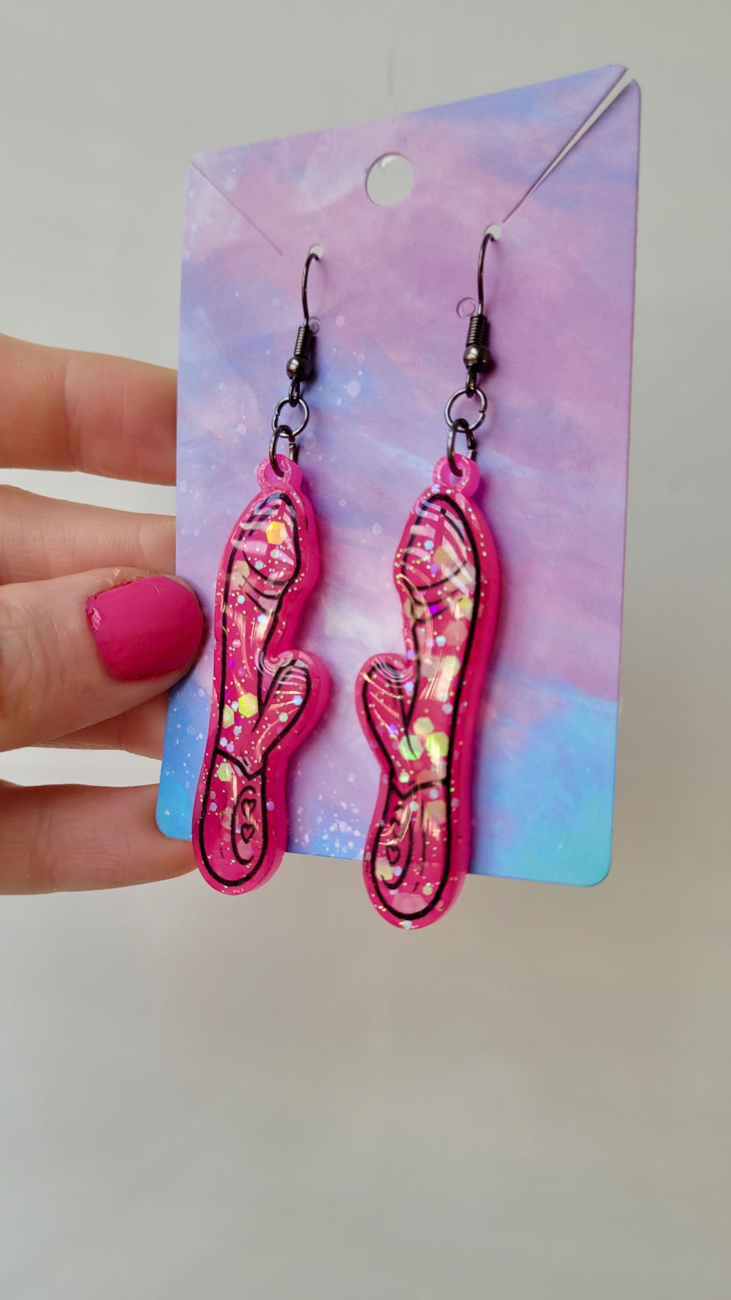 Bold Pink Vibrator Earrings – Chunky Glitter