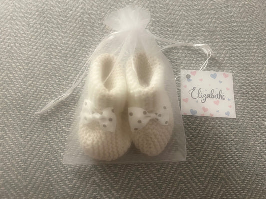 Handmade Booties - Cream & White With Bow