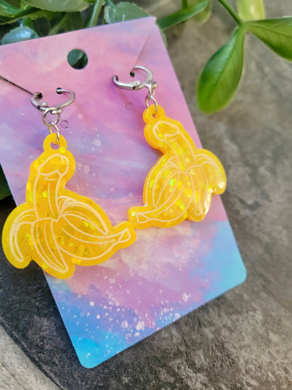 Glitter Banana Penis Earrings – Humorous Resin Jewellery