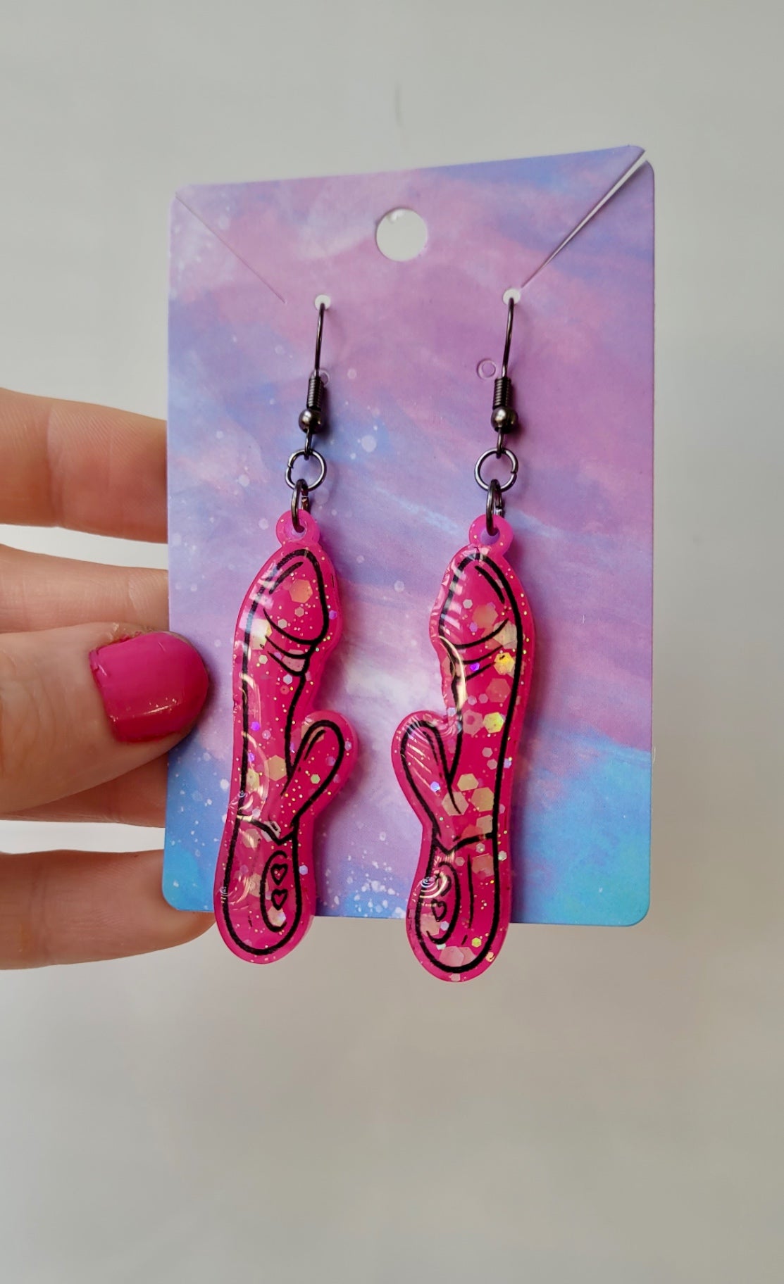 Bold Pink Vibrator Earrings – Chunky Glitter