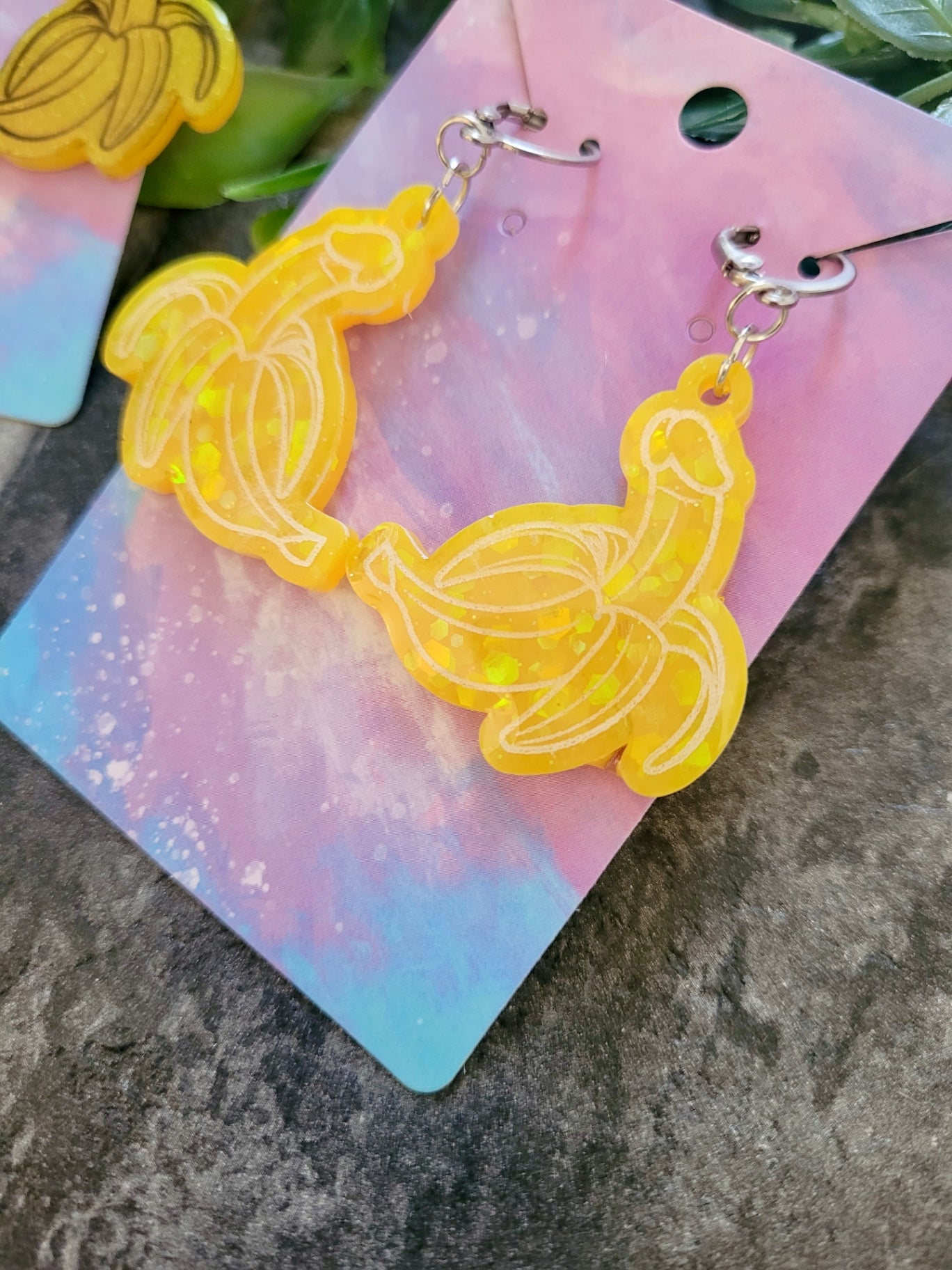 Glitter Banana Penis Earrings – Humorous Resin Jewellery