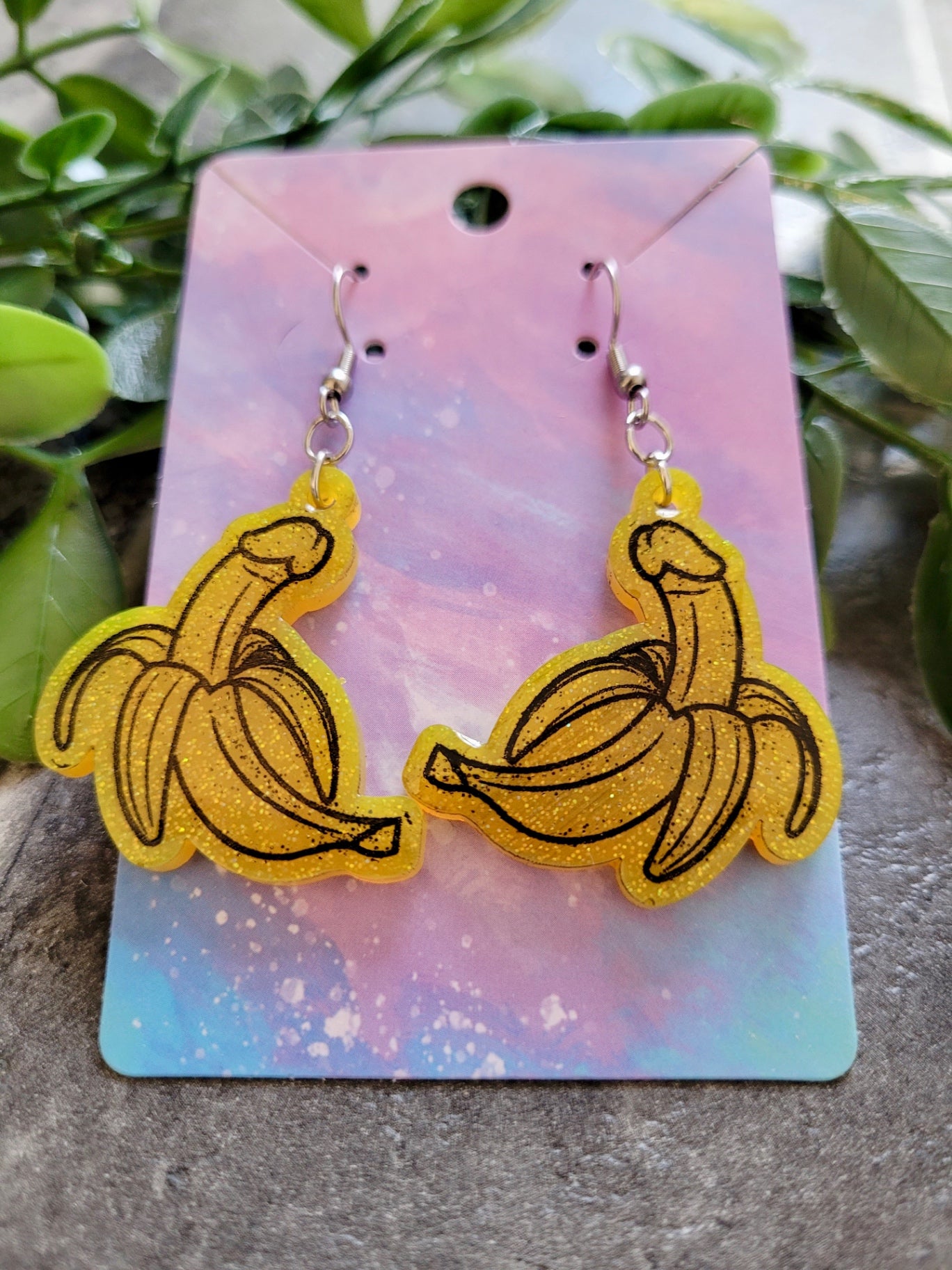 Glitter Banana Penis Earrings – Humorous Resin Jewellery